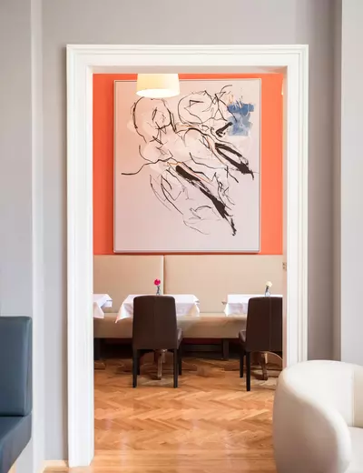 Annika’s Salon with parquet and art at Hotel Altstadt Vienna