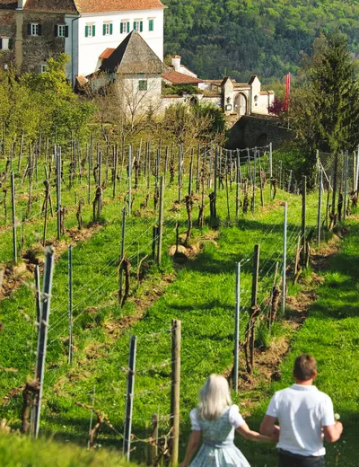 Weingut Winkler-Hermaden (c) Winkler-Hermaden family A couple strolling hand-in-hand through the vineyards of Weingut Winkler-Hermaden (c) photo Winkler-Hermaden family