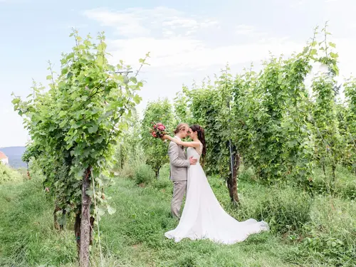 Ein Hochzeitspaar im Weingarten vom Schloss Kapfenstein (c) Foto Carina Ramsauer