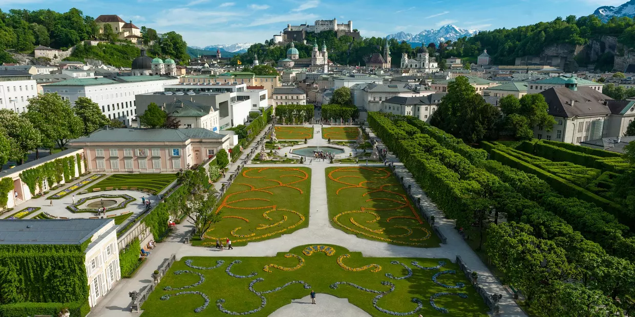 Mirabell Gardens in Salzburg including fortress. Photo: Salzburg Tourism, Breitegger Günter